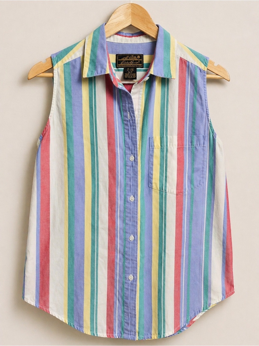 Eddie Bauer Multi Stripe Cotton Sleeveless Button Down Top 90s Butter Mom